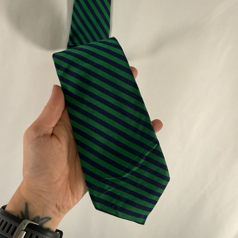 J. Crew English Silk Tie Men's 59" Green Blue Striped 3" Wide Office Work